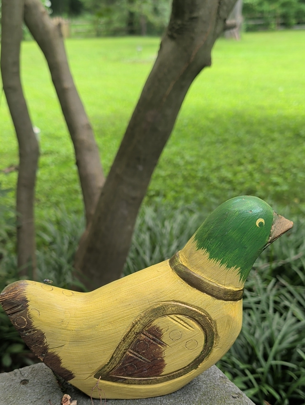 Handcrafted Yellow Green Decorative Bird Statue Figurine Sculpture Folk Art
